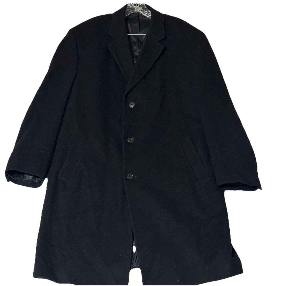 Pure Wool Academia Jos A Banks 3 Button Black Overcoat Mens 42 S